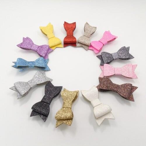 13pcs/lot Metallic Glitter Artificial Leather Bowknot Hair Clips Multi-color Fall Winter Bow Hair Grips Girl Festive Party Gifts
