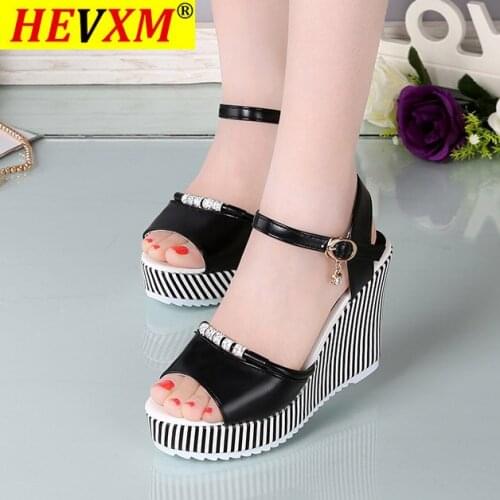 2021 Summer New Style Women Super High Heels Sandals WOMENS Wedge Shoes Buckle Diamond Stripes Fish Mouth Platform Rome Shoes