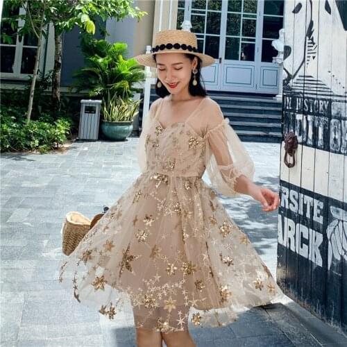 Women Dresses Long Elegant Lace Volie Half Sleeve Vestidos De Fiesta De Noche Sexy Formal Party Gowns Stars Embroidery