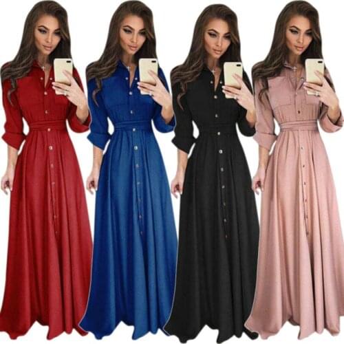 Women Maxi Dress Long Sleeve Button Down Evening Party Casual Shirt Dresses NEW