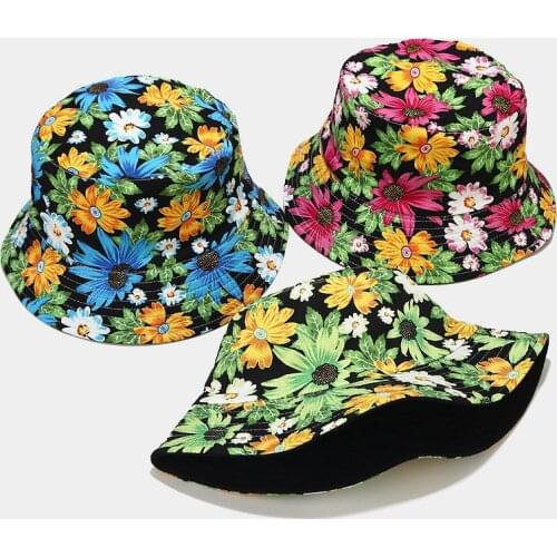 2020 Women Summer Fashion Sun Cap Girls Double-side Reversible Fisherman Hat Fishing Bob Sun Cap Cotton Daisy Flower Bucket Hat