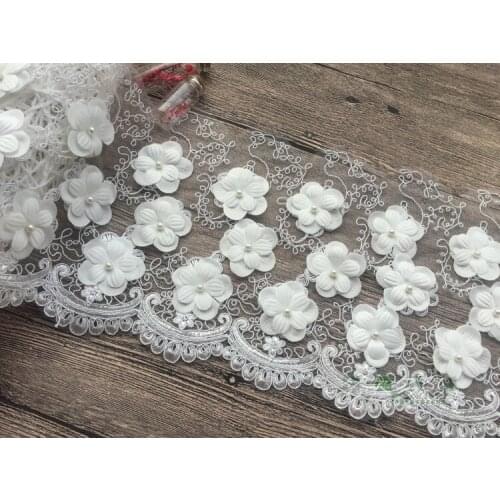 Bone line 3D white flower lace dress wedding DIY clothing accessories embroidery cloth width 20cm