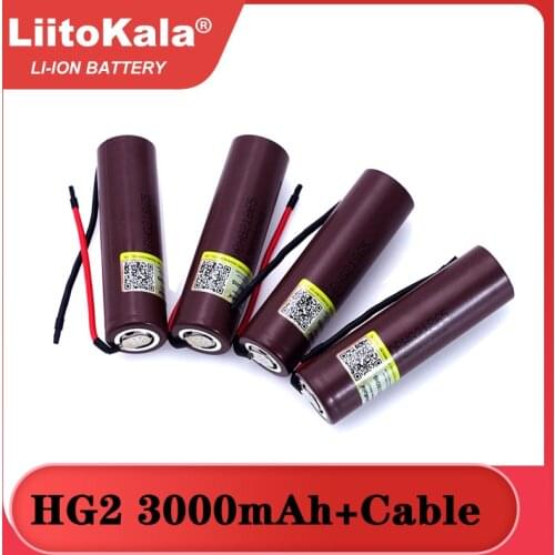 4pcs/lot Liitokala For HG2 18650 3000mAh battery 18650HG2 3.6V discharge 20A, dedicated batteries+DIY Silica gel Cable