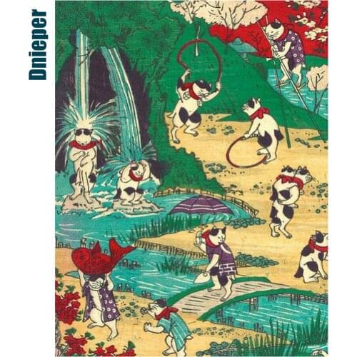 Dnieper 5D Round Diamond Painting Set Animal "Playful Cat" Cross Stitch Landscape Mosaic Diamond Embroidery Home Decoration DIY