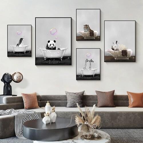 Abstract Animals Bathing Blowing Bubbles Canvas Painting Cute Posters and Prints Modern Decoration Wall Art for Living Kids Room