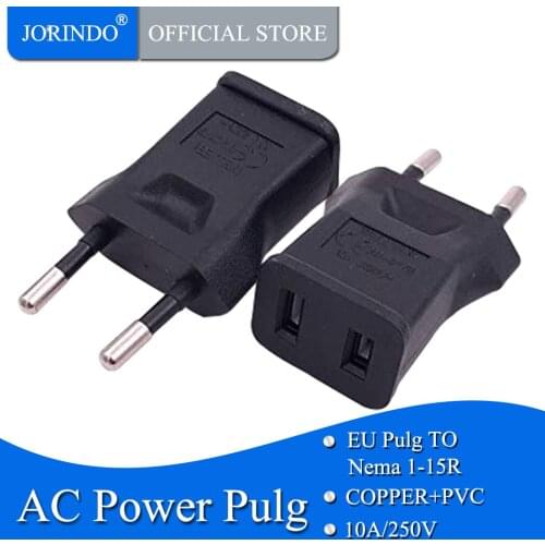 JORINDO EU TO 1-15R Europe Male to USA 2Pin Female AC 1-15R Travel Adapter,EU/USA AC Adapter Black US electrical equipment plugs