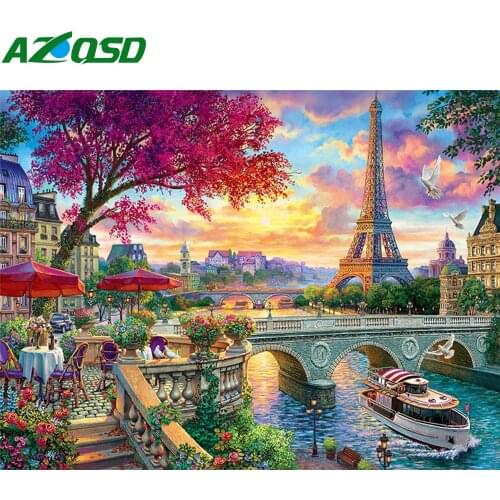AZQSD 5d Diamond Painting Full Drill Square Tower Home Decor Diamond Embroidery City Scenery Mosaic 5d Diy Gift Home Decor