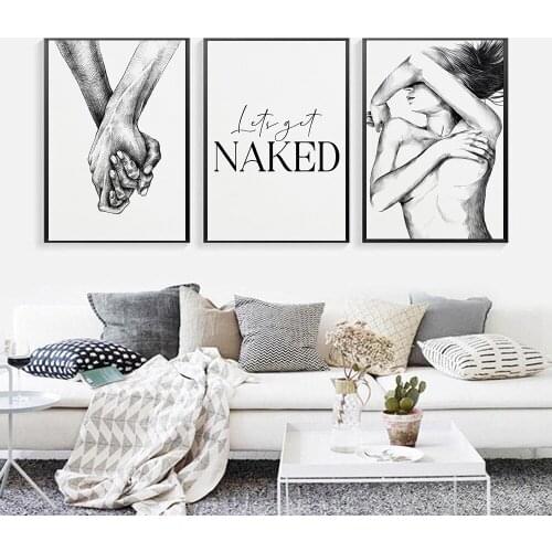 Black White Hand Canvas Painting Always Kiss Me Goodnight Quotes Wall Art Poster Fashion Picture Couples Lover Bedroom Decor