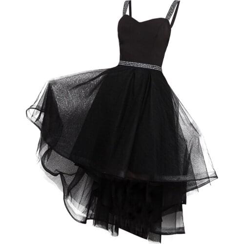 High Low Black Sweetheart Prom Dresses Elegant Shoulder Straps Sleeveless Short Prom Dresses Lace Up Back
