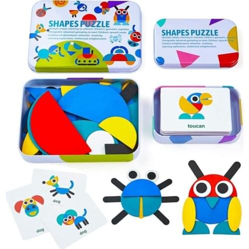 Baby Wooden Pattern Animal Jigsaw Puzzle Colorful Tangram Toy Kids Montessori Early Education Sorting Games Toys Children Gift