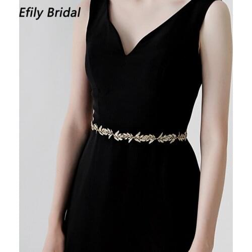 Efily Bridal Rhinestone Belts for Women Accessories Gold Color Fashion Prom Wedding Dress Belt Strass Bride Sash Bridesmaid Gift