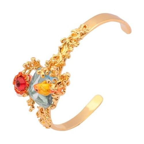 European and American Style Creative New Fashion Trend Handmade Enamel Goldfish Bracelet Personality Open Bracelet Female