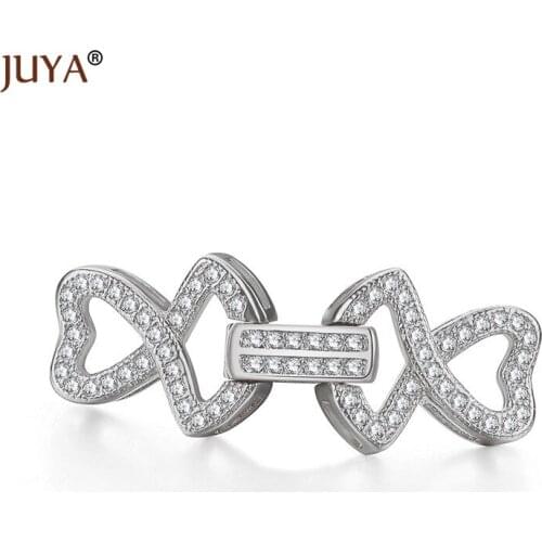 Fashion Luxury Jewelry Findings Components Heart Shape CZ Rhinestone Clasps For Jewelry Making Beaded Chain End Connectors Charm