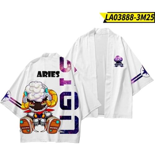 Twelve Constellati Printed Kimono Cardigan Men Japanese Traditional Casual Loose Coat Pants Set Asian Clothes Harajuku