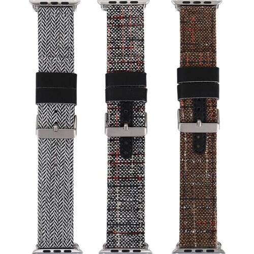 38-42mm For Apple Watch Series 4 Leather Band With Linen Cloth Watch Strap For Apple Watch Series 1 2 3 Wrist Bracelet Watchband