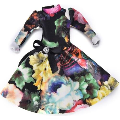 Beautiful Handmade Party Clothes Dress for 9" Doll Mini Big Flover Print Doll Evening Dress