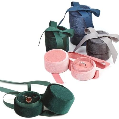 Colorful Velvet Earrings Necklace Display Collection Box for Jewelry Store Jewelry Storage Box Ribbon Tied Round Ring Gift Box