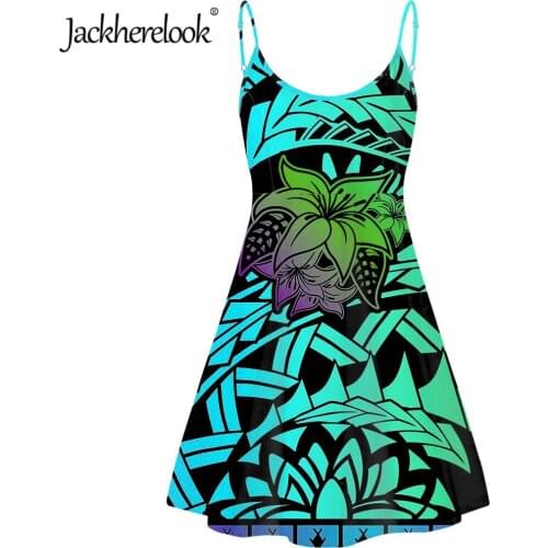 Jackherelook Summer Sleeveless Halter Party Dresses Polynesian Samoan Flower Print Summer Backless Slips Dress Vestido de Mujer