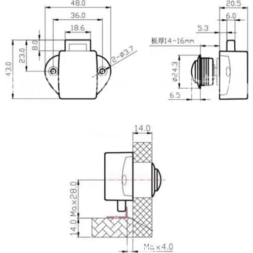 R3MD Metal Push Button Latches Keyless Catches Locks RV Home Cabinet Drawer Latch Button Locks Wearproof Furniture Door Lock