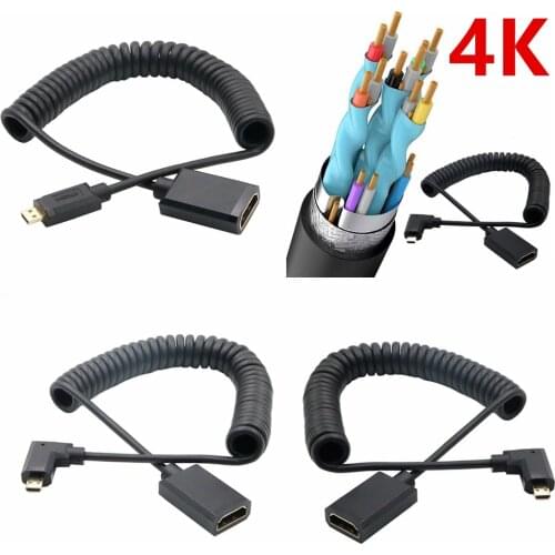 Micro HDMI-compatible Spring Extension Micro HDMI-cable 90 Degree Angled Left/right/ Male To Female Spring Curl Flexible CableV