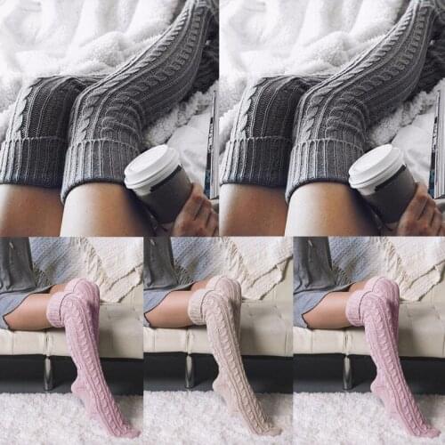 New Women Girl Spring Over The Knee Long Braided Knit Stockings Winter Warm Fashion Soft Thigh High Stockings