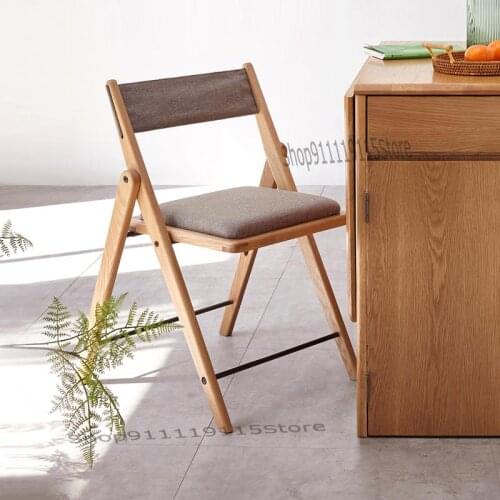All Solid Wood Dining Chair Modern Simple Oak Armchair Soft Bag Leisure Chair Nordic Restaurant Folding Chair