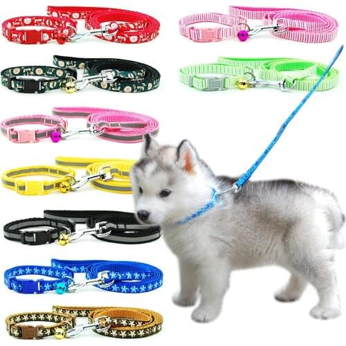 Dog Cat Collar Leash Adjustable Pet Collar Lead with Bell Reflective for Cat Small Dog Outdoor Walking Poodle Terier