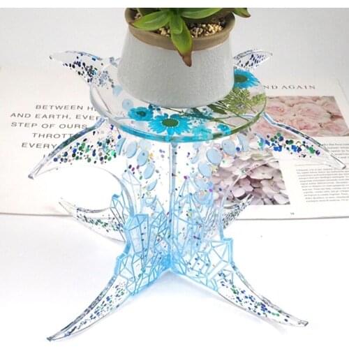 U90E Castle Lunar Eclipse Flower Pot Stand Crystal Epoxy Resin Mold Flowerpot Organizer Planter Rack Casting Silicone Mould