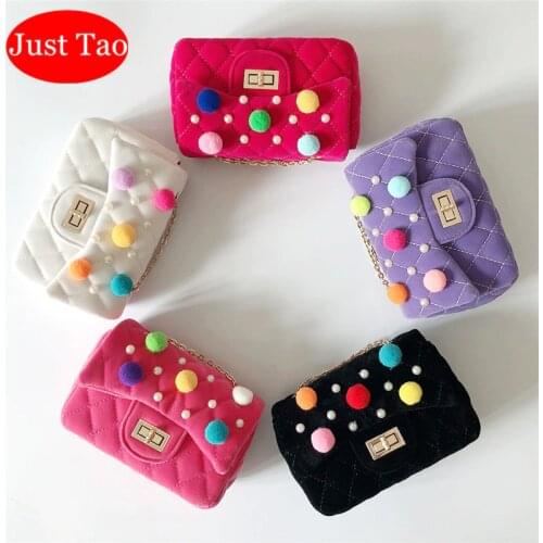 Just Tao! Kids fashion DIY shoulder bags girls mini cotton messenger bag Babys Small purse for party Kid brand bead Bag JT044