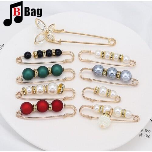 Different Personalized DIY Bag Beads Safety Pins Vintage Simulated Pearl Brooch Pin Jewelry Ornaments Decoration Accessories