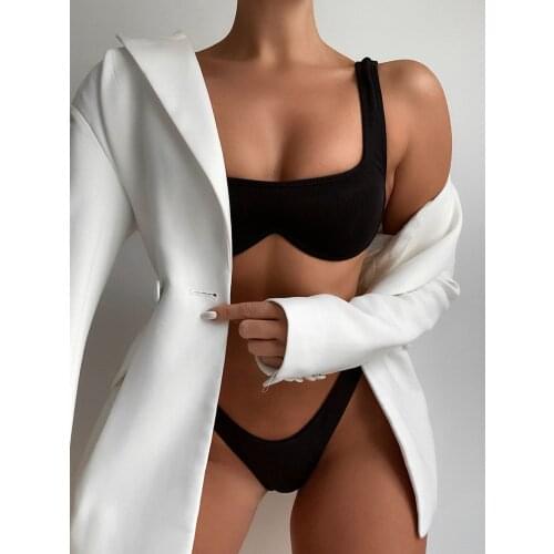 Sexy V-bar Underwired Push Up Bikini Female Swimsuit Women Swimwear Solid Bikini set Brazilian Bather Bathing Suit Swim Lady