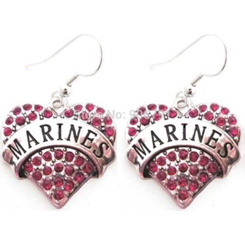 Newest Styles rhodium plated Marines Red Crystal Heart Earrings(E100072), 30pair a lot