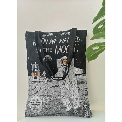 Astronaut cartoon image printing handbag Illustration Canvas Bag Jacquard Shopping Bag Creative Eco Bag Ins Tote Bag 35X45cm