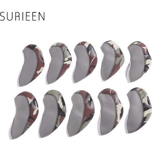 SURIEEN 10 Pcs/Set Golf Club Iron Head Covers Neoprene Transparent Window Golf Protective Headcovers Golf Accessories Camouflage