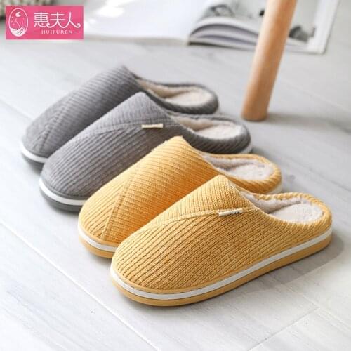 Cotton Slippers Winter Home Corduroy Indoor Warm Couple Plain Floor Slippers Men House Shoes Cotton Fabric Cute Slippers