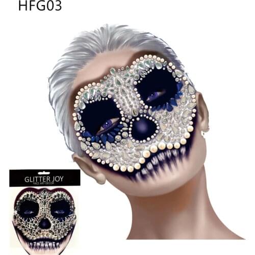 HFG03 1Pc Skull Makeup Inspired Party Face Gem Sticker Body Paint Decor for Halloween Dressing Party Carnival Holiday Gift