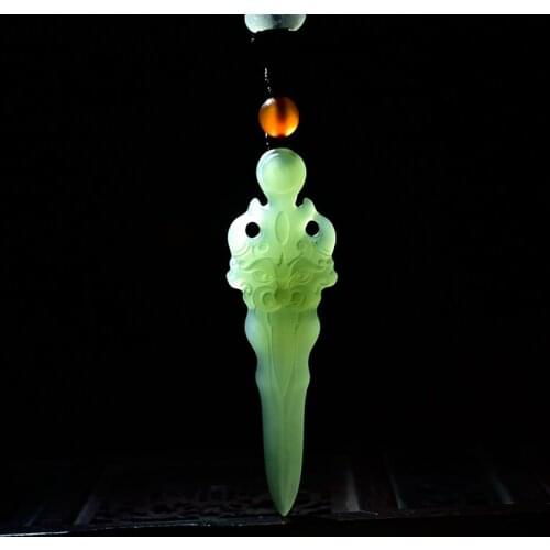 High quality natural green jade pendant hollow handcarved sword jade pendants brand jade jewelry jadeite jade necklace