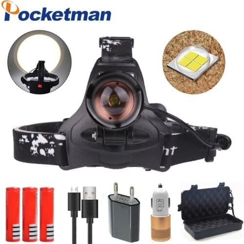 XHP70 powerful Headlight 5000lm high power Led headlamp head lamp flashlight torch zoom Head light for Camping By 3*18650