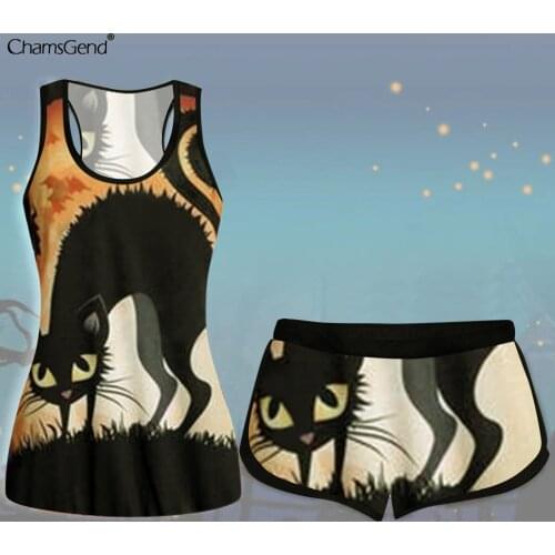 Women Casual Tank Sets Summer Halloween Print Sleeveless Top Shorts Suit Streetwear Female Two Piece Set Tracksuits Outfits