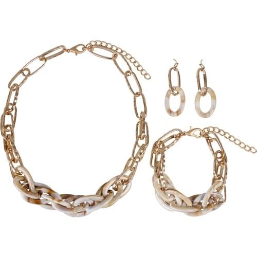 Womens Fashion Acrylic Punk Style Metal Cuban Necklace with Acrylic Chain Retro Style Steampunk Necklace Bracelet Earring Set o