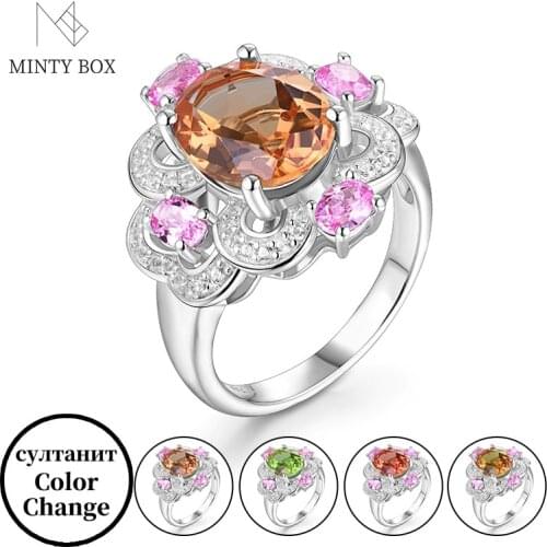 Mintybox Womens Zultanite Gemstone Ring Genuine 925 Sterling Silver Ring Oval Romantic Gift Luxury Engagement High Jewelry