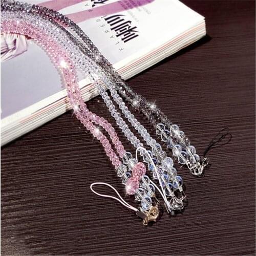 1pcs Universal 44cm Phone Strap Fashion Sling Lanyard Crystal Pearl Hanging Portable Mobile Phone Case Rope Card Pack Rope