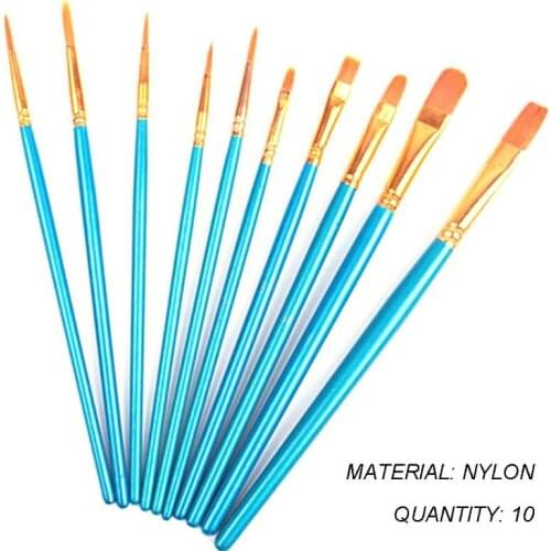 10pcs/set Nylon Paint Brushes Wooden Handle Watercolor Paint Brush Pen Set Learning Oil Acrylic Painting Art Brushes Supplies