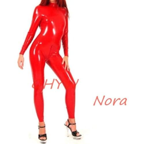 Pure 100% Natural Latex Sexy Woman Body Catsuit with Costume Adult Red Bodysuits Customize Size