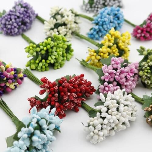 12Pcs/lot Handcraft Artificial Flowers Stamen Sugar For Wedding Party Decoration DIY Wreath Gift Box Scrapbooking Fake Flower