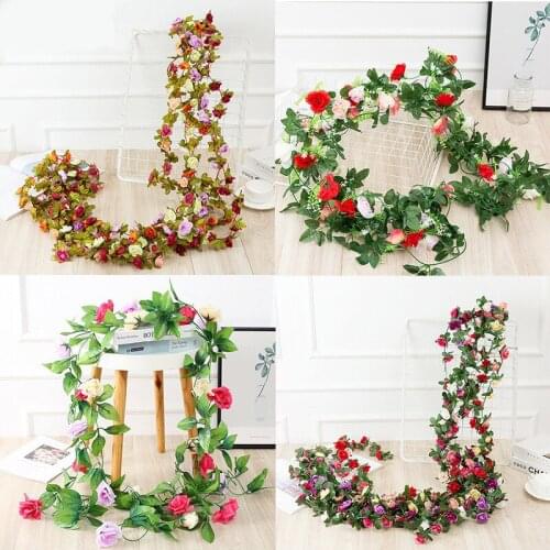 2.2M Artificial Rose Flower Vine Spring Small Peony String Decoration Silk Fake Wreath Wedding Home Hotel Garden Decoration