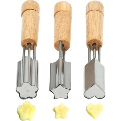 3Pcs Stainless Steel Fruit Cutter Baking Cookie Cutter with Handle for Cakes Biscuits Flower Shape Star Shape Heart Shape