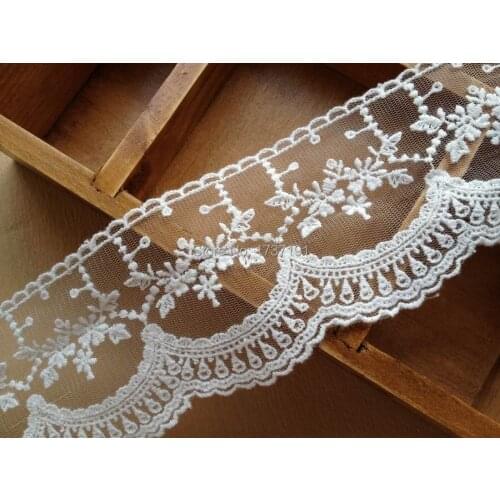 5 Yards Lovely Scallop Floral Mesh Lace Fabric Trim DIY Handmade Christmas Ribbon Craft Supplies 6.6cm Wide