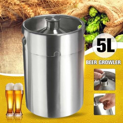 5L Beer Barrel Mini Keg Style Growler Portable Beer Bottle Stainless Steel Beer Supplies Hold Beer for Home Camping Picnic
