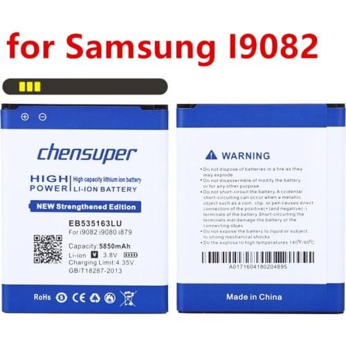 NEW 5850mAh EB535163LU Bateria for Samsung Galaxy Grand DUOS I9082 Battery I9080 I879 I9118 I9060 I9128 I9128i I9128E Grand Neo